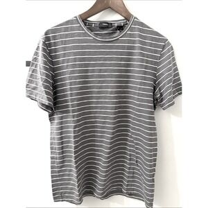 Theory Gray and White Striped Short-Sleeve Crew Tee